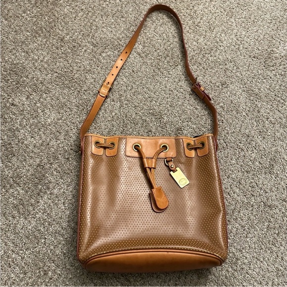 Dooney & Bourke Handbags - Dooney & Bourke Brown & Tan Vintage Leather Shoulder Bag with Gold Accents